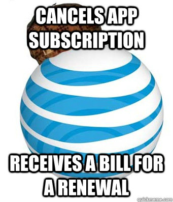 cancels app subscription receives a bill for a renewal  