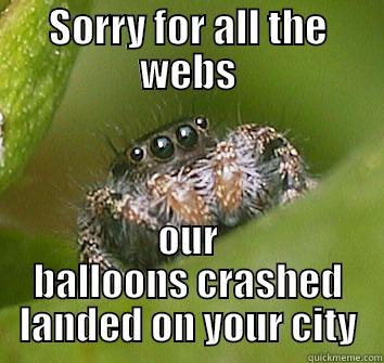 SORRY FOR ALL THE WEBS OUR BALLOONS CRASHED LANDED ON YOUR CITY Misunderstood Spider