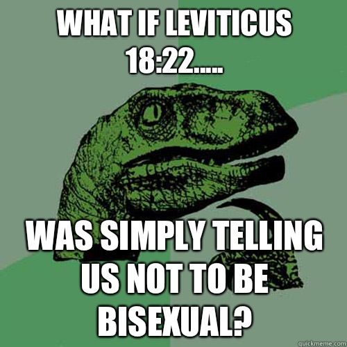 What If Leviticus 18:22..... Was simply telling us not to be bisexual?  Philosoraptor