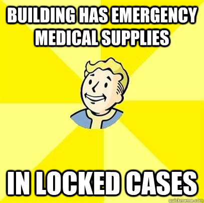 Building has emergency medical supplies In locked cases  Fallout 3