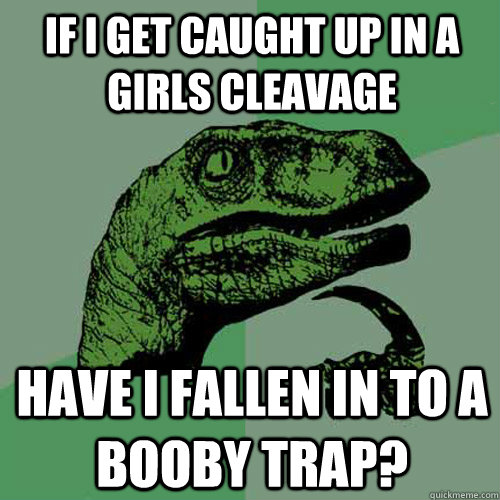 If I get caught up in a girls cleavage  Have I fallen in to a booby trap?  Philosoraptor