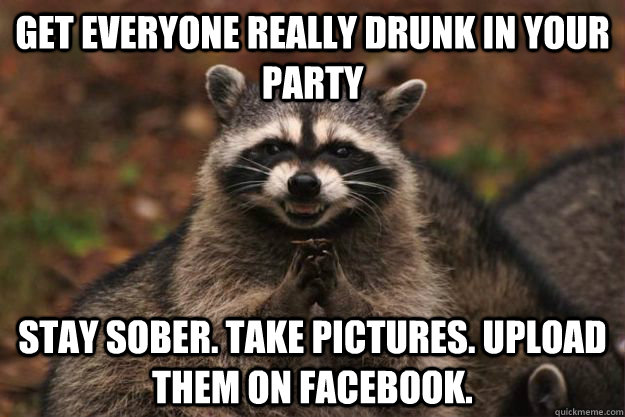 Get everyone really drunk in your party stay sober. take pictures. upload them on facebook.  Evil Plotting Raccoon