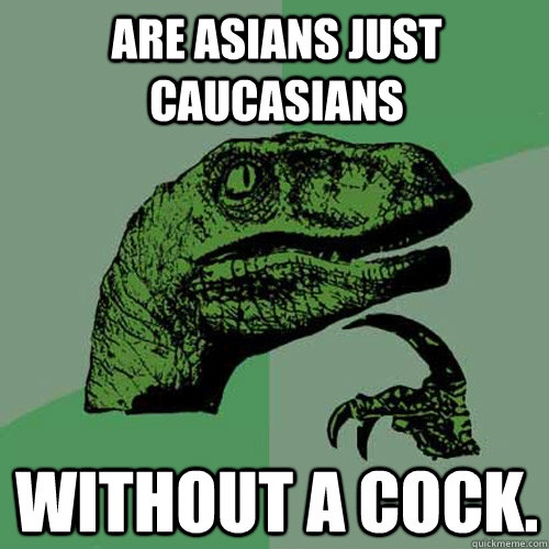 Are Asians just caucasians without a cock.  Philosoraptor