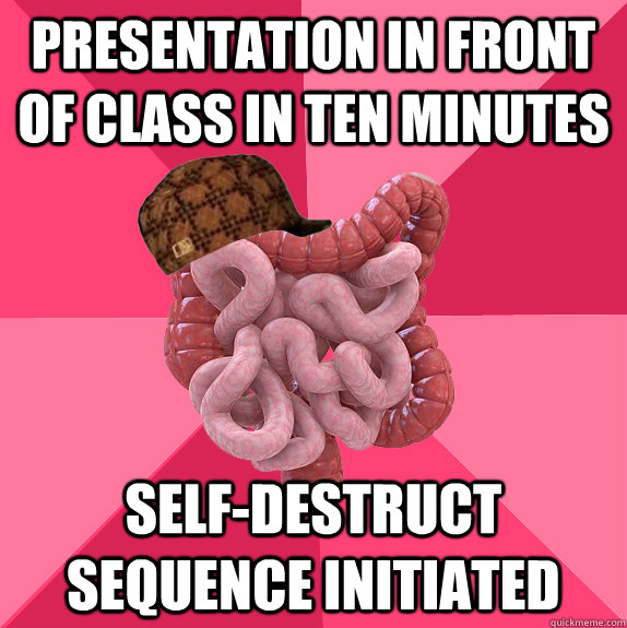 presentation in front of class in ten minutes SELF-DESTRUCT SEQUENCE INITIATED  Scumbag Intestines