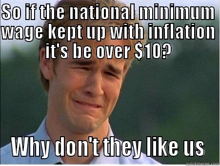 Give me a break - SO IF THE NATIONAL MINIMUM WAGE KEPT UP WITH INFLATION IT'S BE OVER $10? WHY DON'T THEY LIKE US 1990s Problems