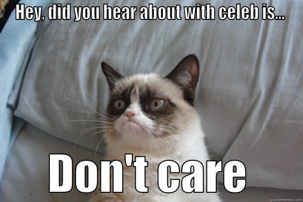 How i feel when ppl tell me about celebs, especially the ones i do not like at all. - HEY, DID YOU HEAR ABOUT WITH CELEB IS... DON'T CARE Grumpy Cat