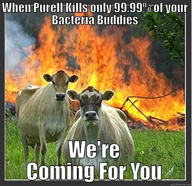 WHEN PURELL KILLS ONLY 99.99% OF YOUR BACTERIA BUDDIES WE'RE COMING FOR YOU Evil cows