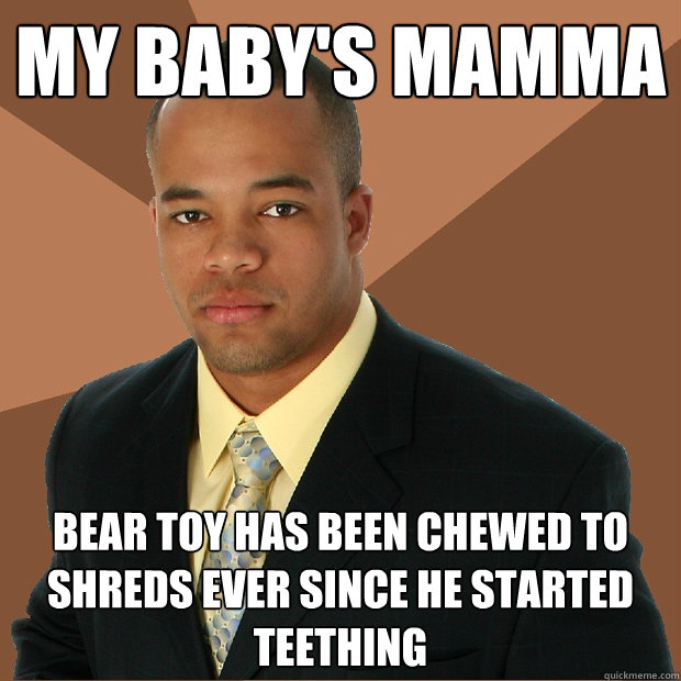 My baby's mamma bear toy has been chewed to shreds ever since he started teething  Successful Black Man