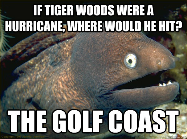 if tiger woods were a hurricane, where would he hit? the golf coast  Bad Joke Eel