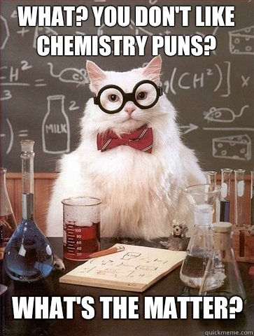 What? You don't like chemistry puns? What's the matter? - What? You don't like chemistry puns? What's the matter?  Chemistry Cat