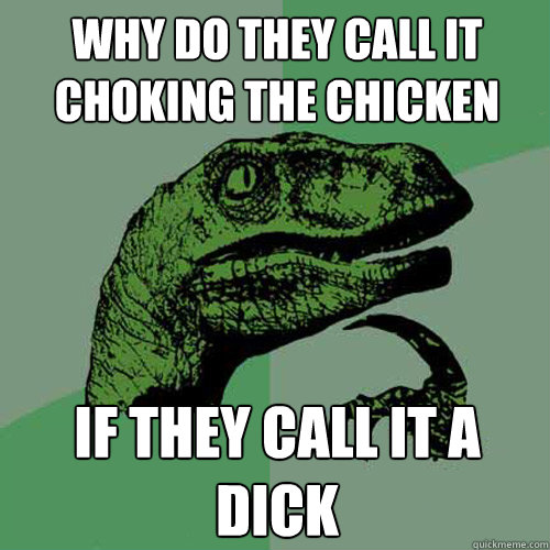 why do they call it choking the chicken  if they call it a dick  Philosoraptor