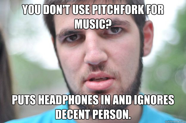 You don't use pitchfork for music? puts headphones in and ignores decent person. - You don't use pitchfork for music? puts headphones in and ignores decent person.  Misc