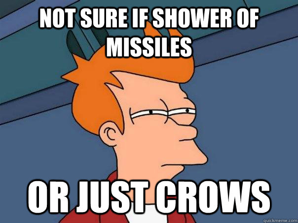 not sure if shower of missiles or just CROWS  Futurama Fry