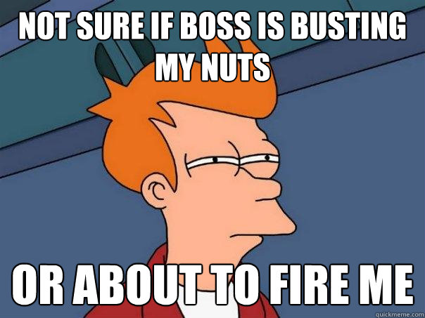 Not sure if boss is busting my nuts Or about to fire me  Futurama Fry