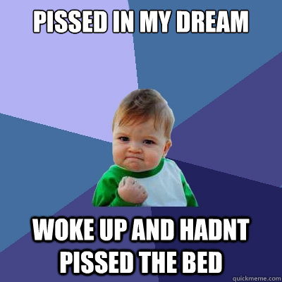 Pissed in my dream WOKE UP AND HADNT PISSED THE BED  Success Kid