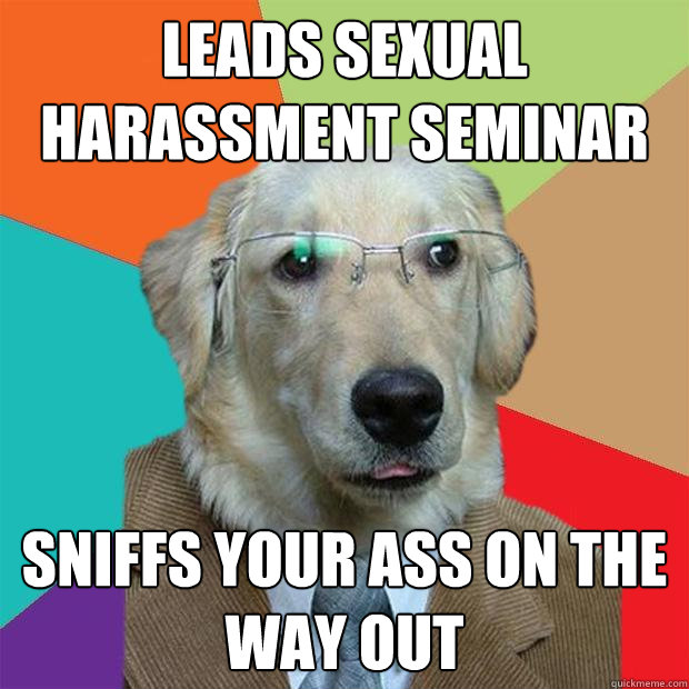 leads sexual harassment seminar sniffs your ass on the way out  Business Dog