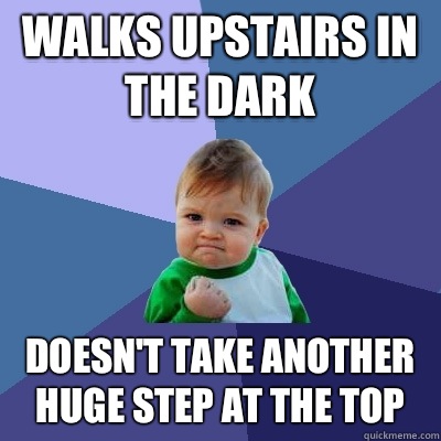 Walks upstairs in the dark Doesn't take another huge step at the top  Success Kid