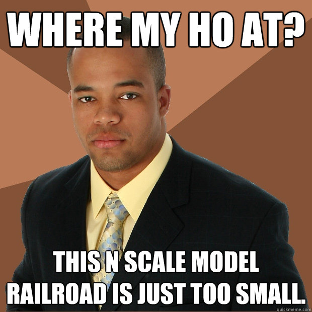 Where my ho at? This N scale model railroad is just too small.   Successful Black Man