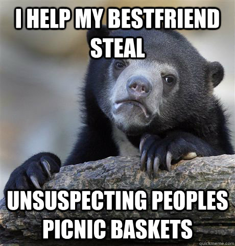 I Help my bestfriend Steal  unsuspecting peoples picnic baskets  Confession Bear