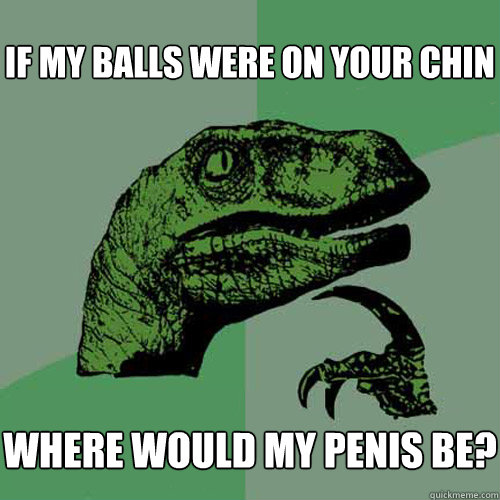 If my balls were on your chin where would my penis be?  Philosoraptor