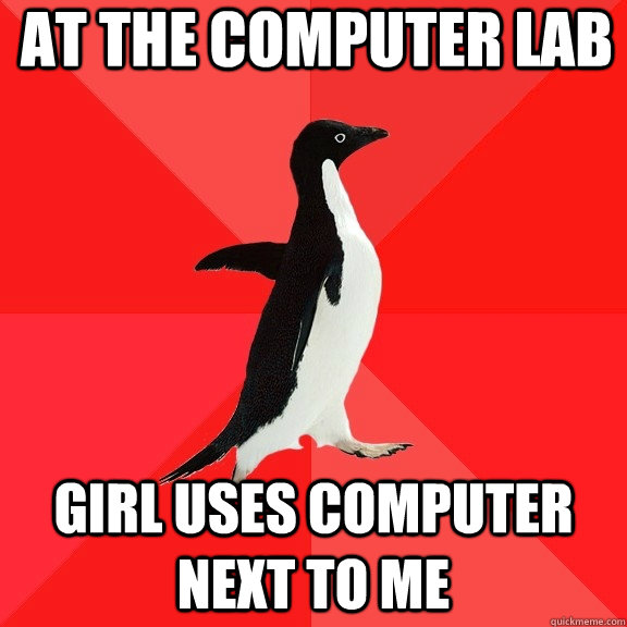 At the computer Lab Girl uses computer next to me  Socially Awesome Penguin