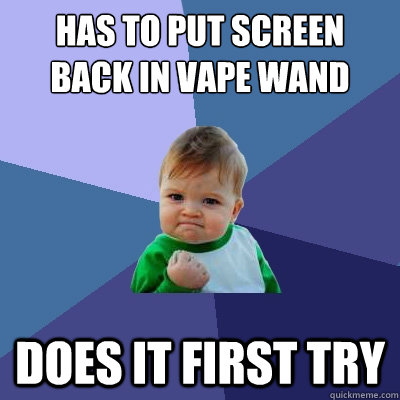 HAS TO PUT SCREEN BACK IN VAPE WAND DOES IT FIRST TRY - HAS TO PUT SCREEN BACK IN VAPE WAND DOES IT FIRST TRY  Success Kid