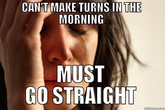 CAN'T MAKE TURNS IN THE MORNING MUST GO STRAIGHT First World Problems