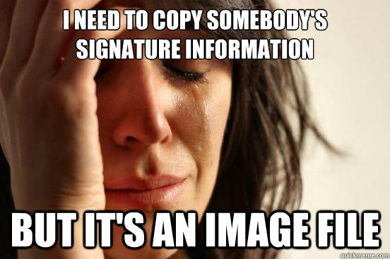 I need to copy somebody's signature information But it's an image file - I need to copy somebody's signature information But it's an image file  First World Problems