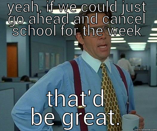 YEAH, IF WE COULD JUST GO AHEAD AND CANCEL SCHOOL FOR THE WEEK THAT'D BE GREAT. Office Space Lumbergh