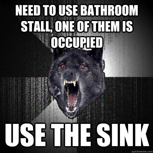 Need to use bathroom stall, one of them is occupied use the sink  Insanity Wolf