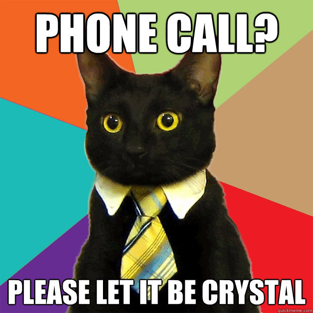 Phone call? Please let it be crystal  Business Cat