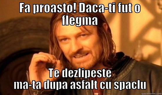 Adi be like: - FA PROASTO! DACA-TI FUT O FLEGMA TE DEZLIPESTE MA-TA DUPA ASFALT CU SPACLU Boromir