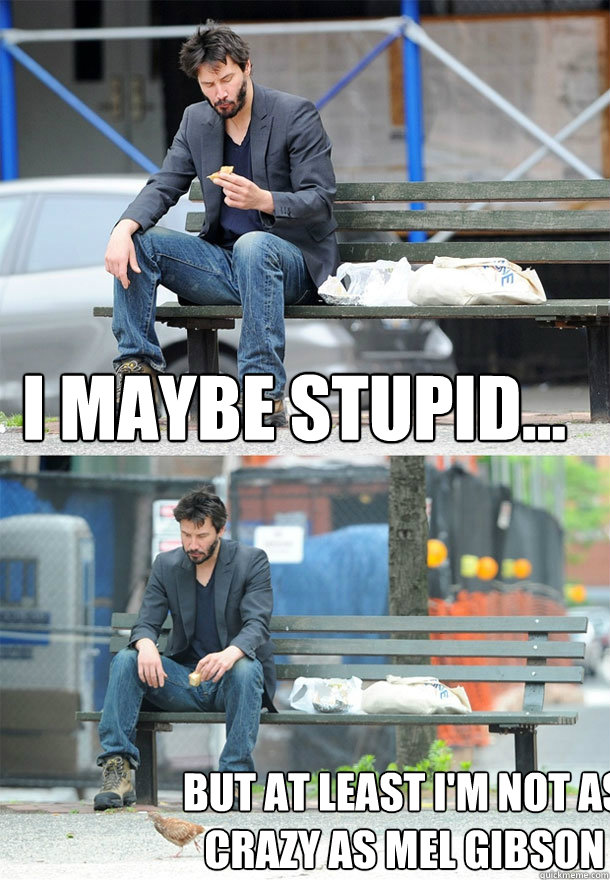 I maybe stupid... But at least I'm not as crazy as Mel Gibson - I maybe stupid... But at least I'm not as crazy as Mel Gibson  Sad Keanu