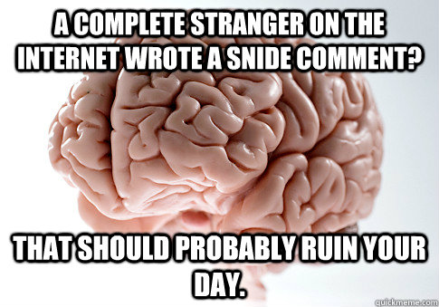A complete stranger on the internet wrote a snide comment? That should probably ruin your day. - A complete stranger on the internet wrote a snide comment? That should probably ruin your day.  Scumbag Brain