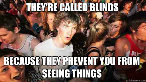 They're called blinds
 Because they prevent you from seeing things - They're called blinds
 Because they prevent you from seeing things  Sudden Clarity Clarence