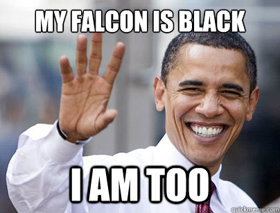 My Falcon is black i am too  