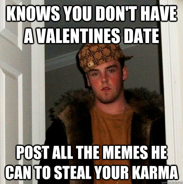 Knows you don't have a valentines date Post all the memes he can to steal your karma - Knows you don't have a valentines date Post all the memes he can to steal your karma  Scumbag Steve