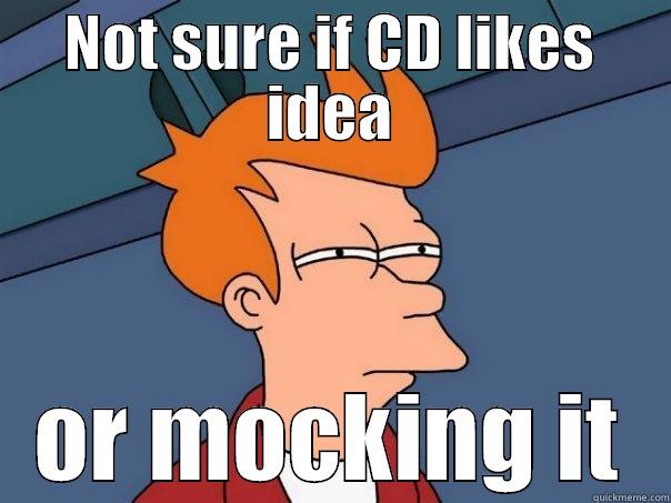 Presenting my Idea to the creative director - NOT SURE IF CD LIKES IDEA OR MOCKING IT Futurama Fry