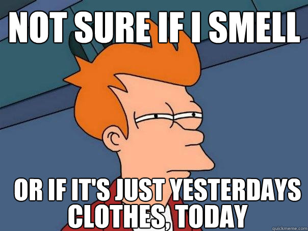 Not sure if I smell Or if it's just yesterdays clothes, today  Futurama Fry