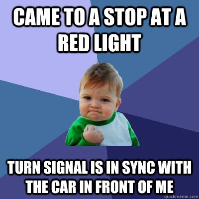 Came to a stop at a red light turn signal is in sync with the car in front of me - Came to a stop at a red light turn signal is in sync with the car in front of me  Success Kid