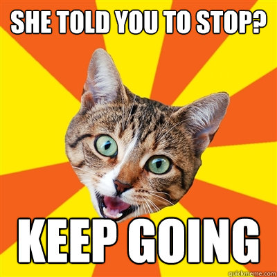 she told you to stop? keep going  Bad Advice Cat