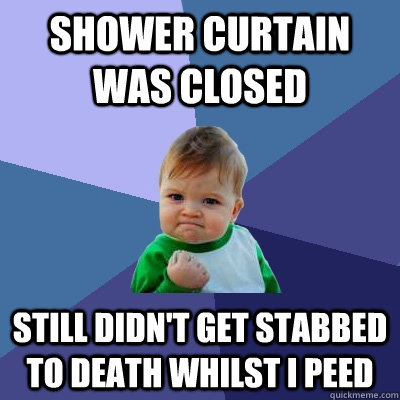 shower curtain was closed still didn't get stabbed to death whilst i peed  Success Kid