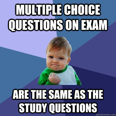 Multiple Choice Questions ON EXAM Are The Same As The Study Questions  Success Kid