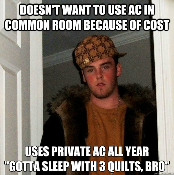 Doesn't want to use AC in common room because of cost Uses Private AC all year
