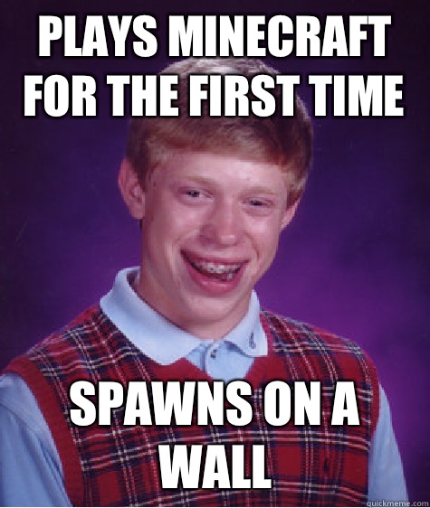 Plays minecraft for the first time  Spawns on a wall  Bad Luck Brian