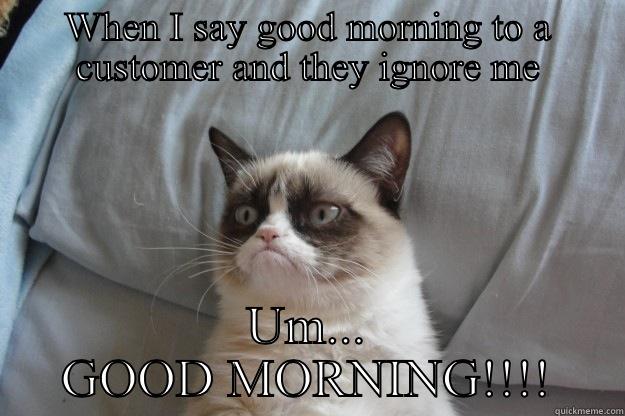 WHEN I SAY GOOD MORNING TO A CUSTOMER AND THEY IGNORE ME UM... GOOD MORNING!!!! Grumpy Cat