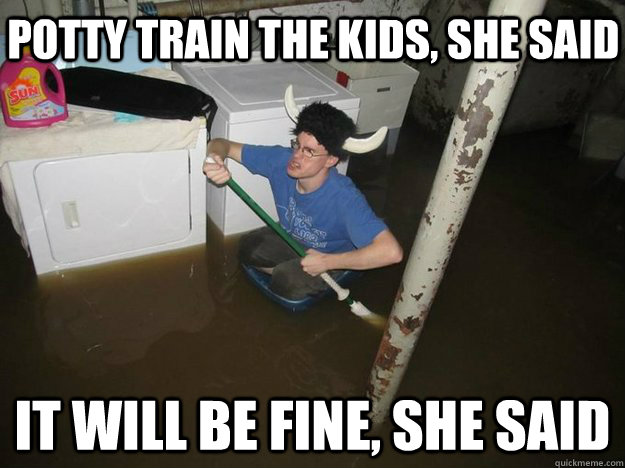 Potty train the kids, she said It will be fine, she said - Potty train the kids, she said It will be fine, she said  Do the laundry they said