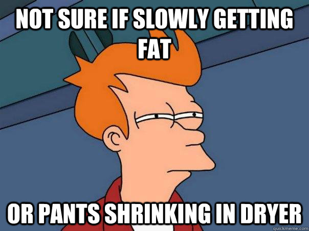 Not sure if slowly getting fat Or pants shrinking in dryer  - Not sure if slowly getting fat Or pants shrinking in dryer   Futurama Fry