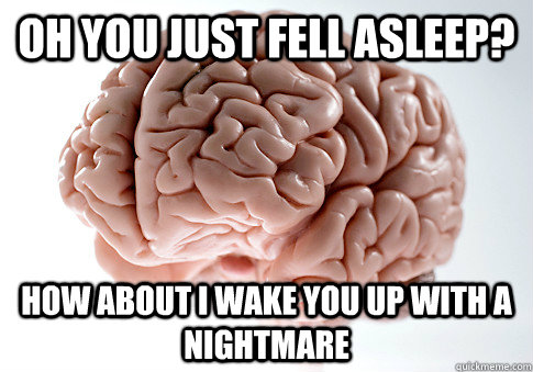 oh you just fell asleep? how about i wake you up with a nightmare  Scumbag Brain