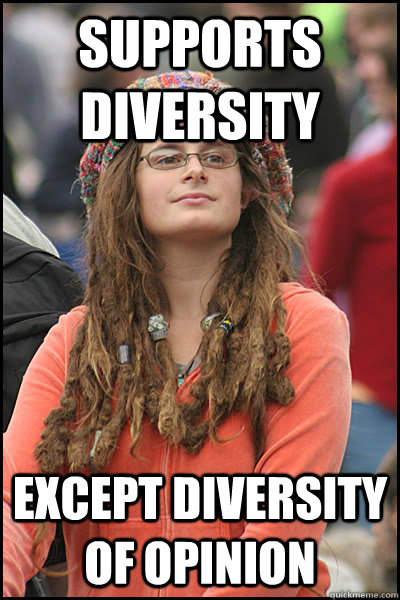 Supports diversity Except diversity of opinion  College Liberal